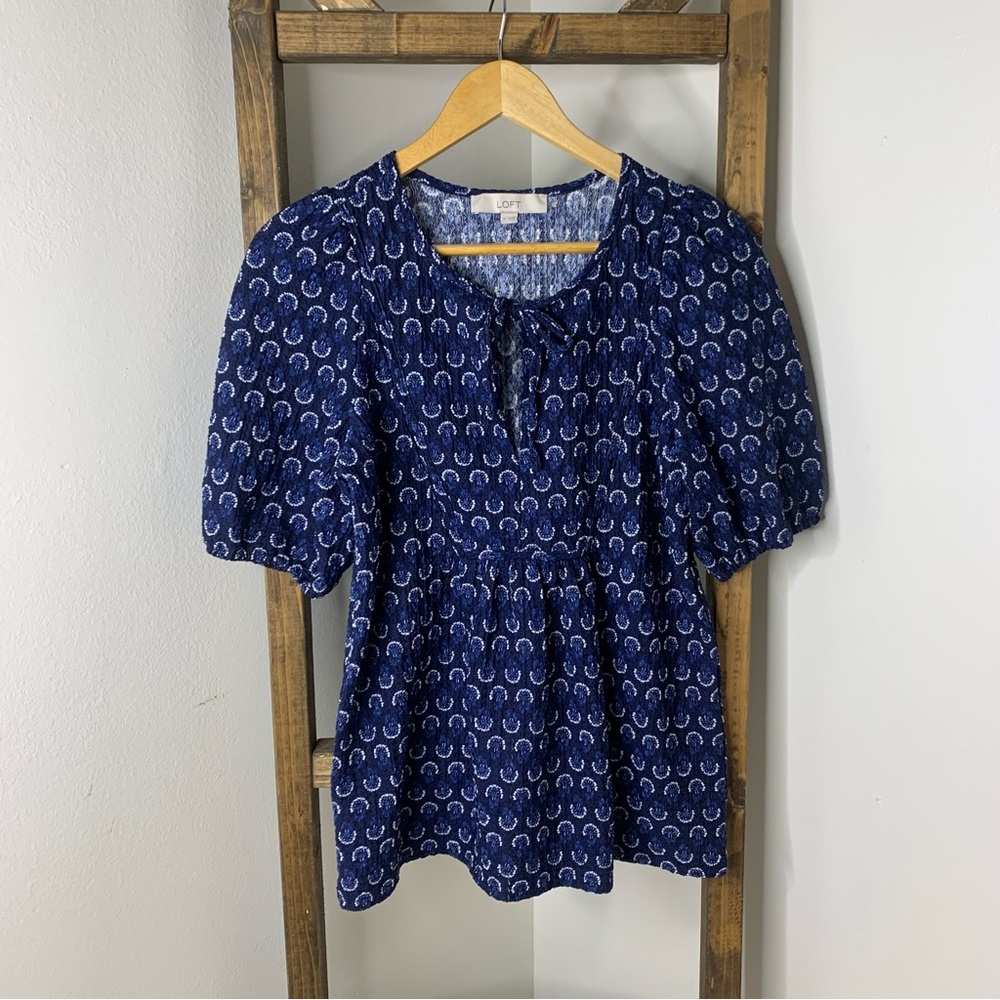 LOFT Navy Patterned Blouse Size XS